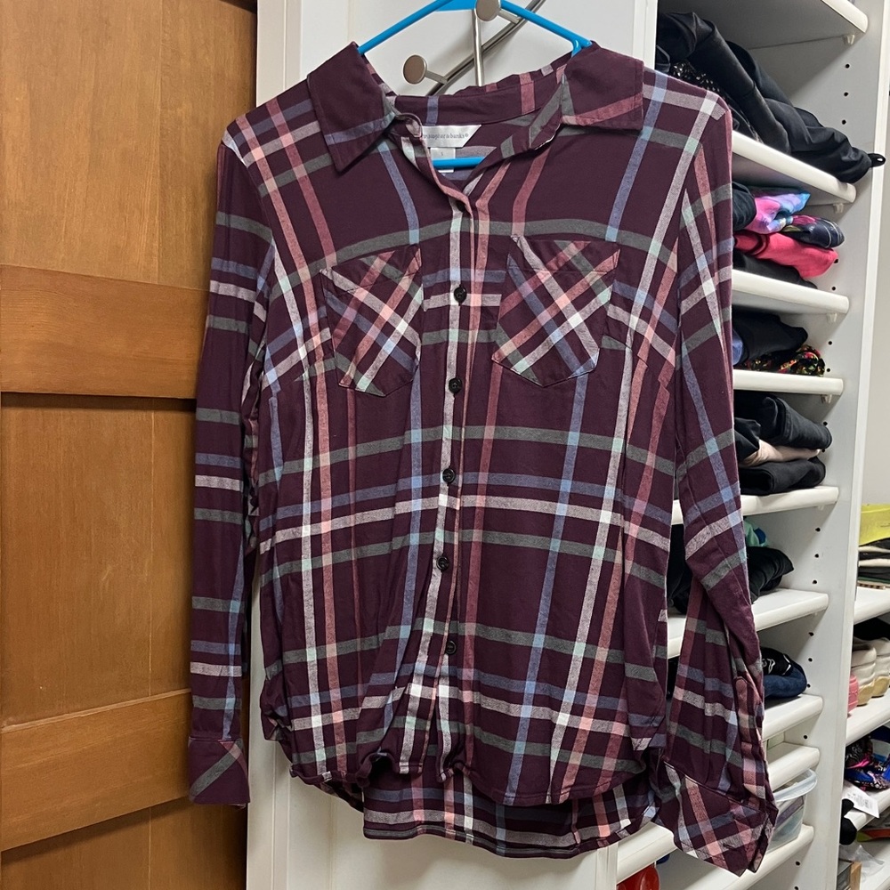 Christopher & Banks Burgundy Plaid Button Down Shirt